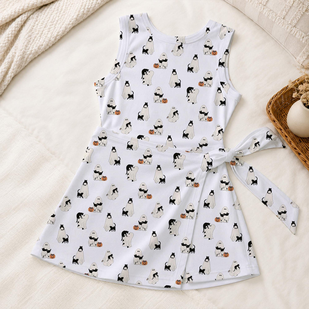Cute Halloween Ghost Tennis Dress, Black Cat Pumpkin Trick or Treat Activewear, Spooky Fall Season Matching Outfits