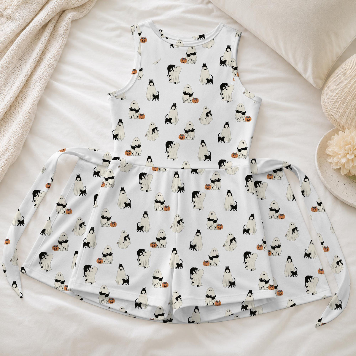 Cute Halloween Ghost Tennis Dress, Black Cat Pumpkin Trick or Treat Activewear, Spooky Fall Season Matching Outfits