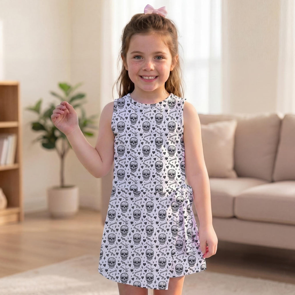 Gothic Skull Tennis Dress, Skull Bone Heart Pattern Activewear, Cute Spooky Halloween Matching Outfit