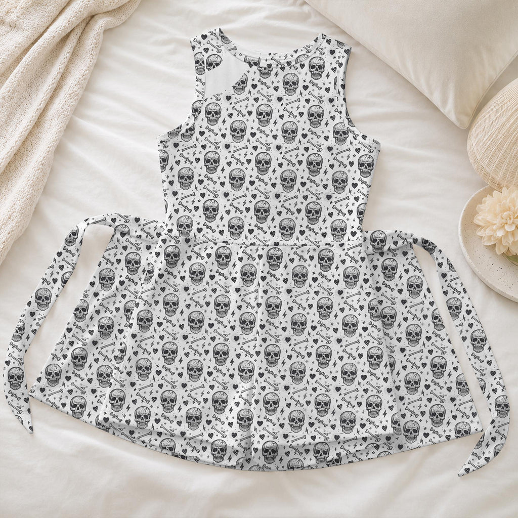Gothic Skull Tennis Dress, Skull Bone Heart Pattern Activewear, Cute Spooky Halloween Matching Outfit