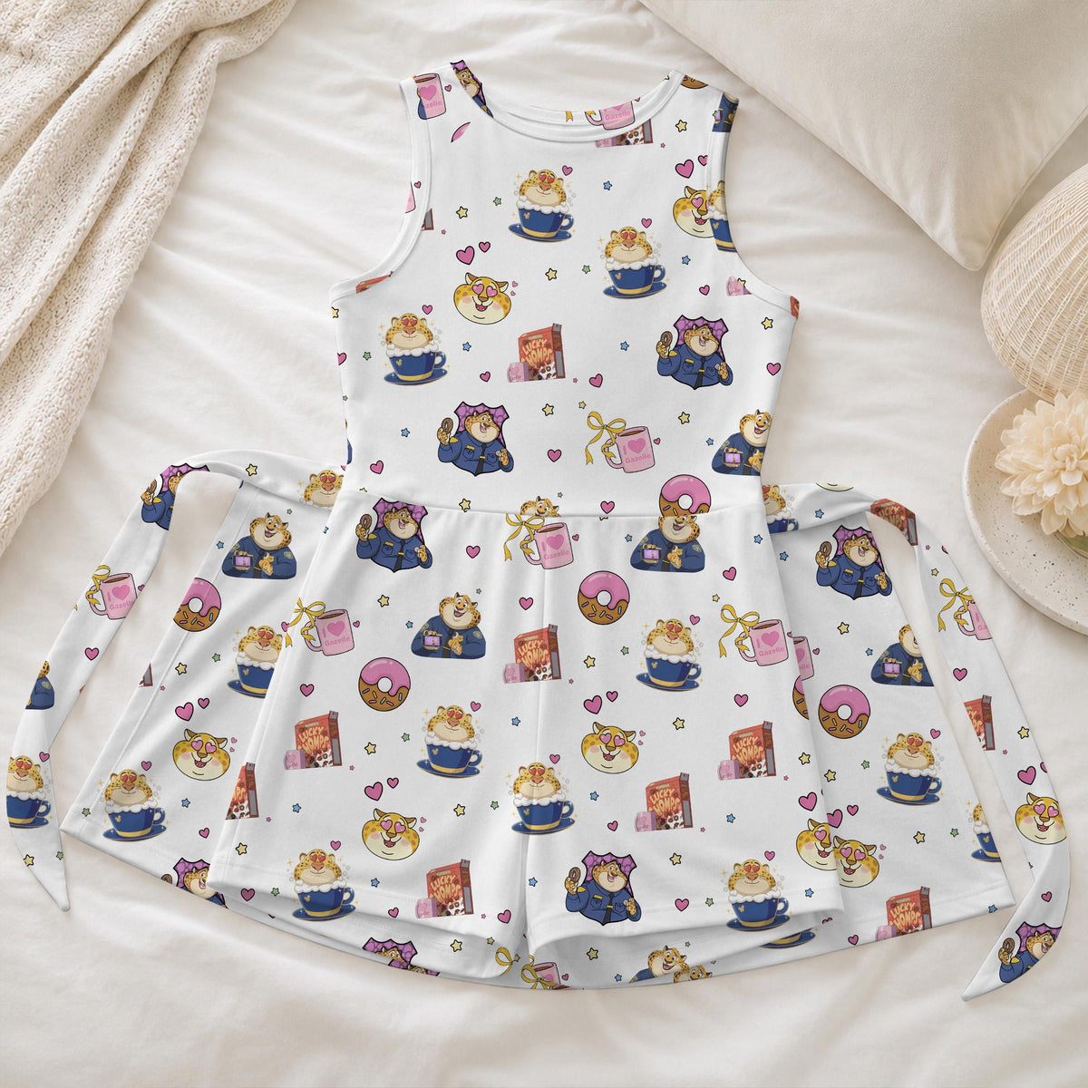 Zootopia Clawhauser Tennis Dress, Cheetah Donut Cereal Pattern Activewear, Magical Animal Kingdom Matching Skirt