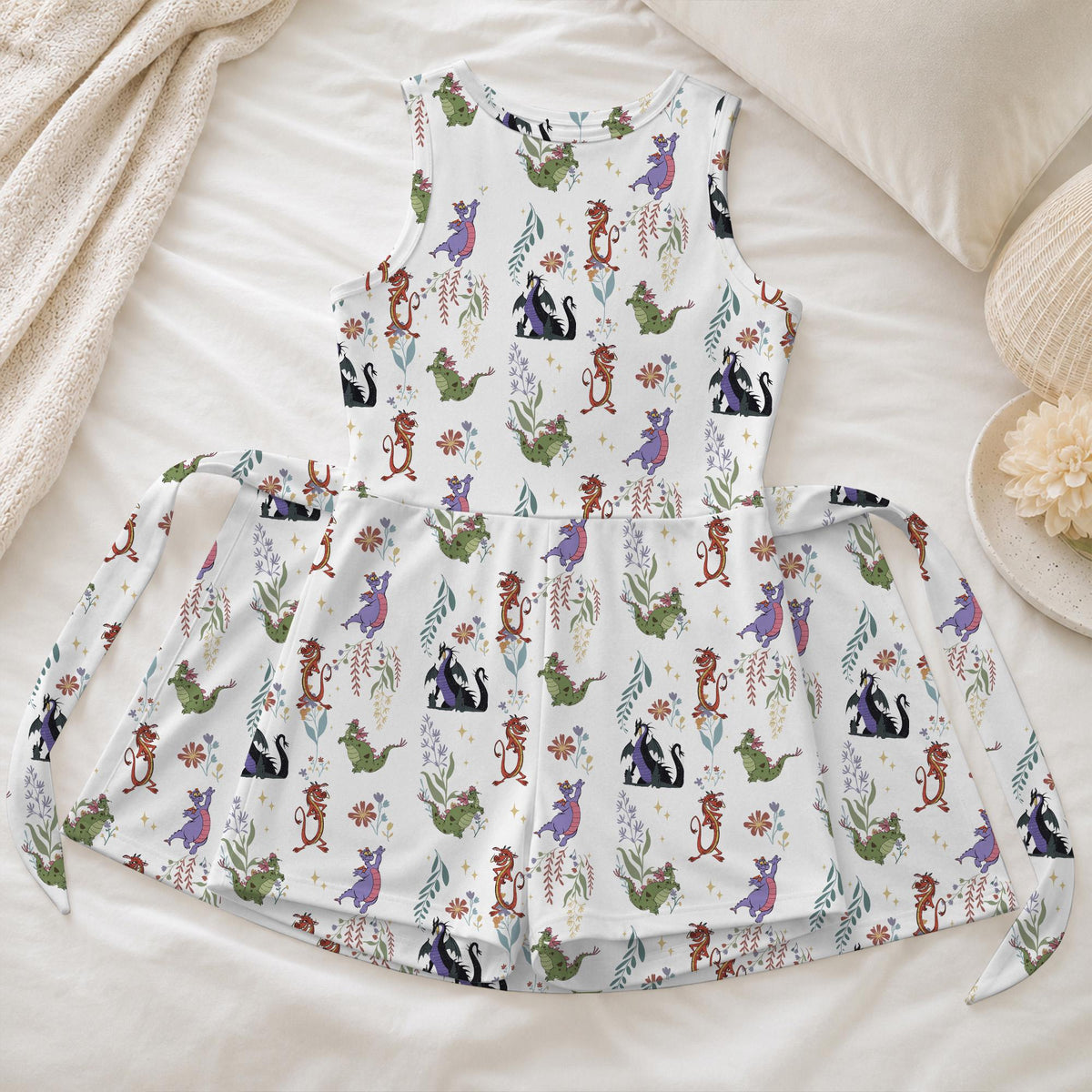 Colorful Magical Dragons Floral Tennis Dress, Mushu Figment Maleficent Activewear Animal Kingdom Trip