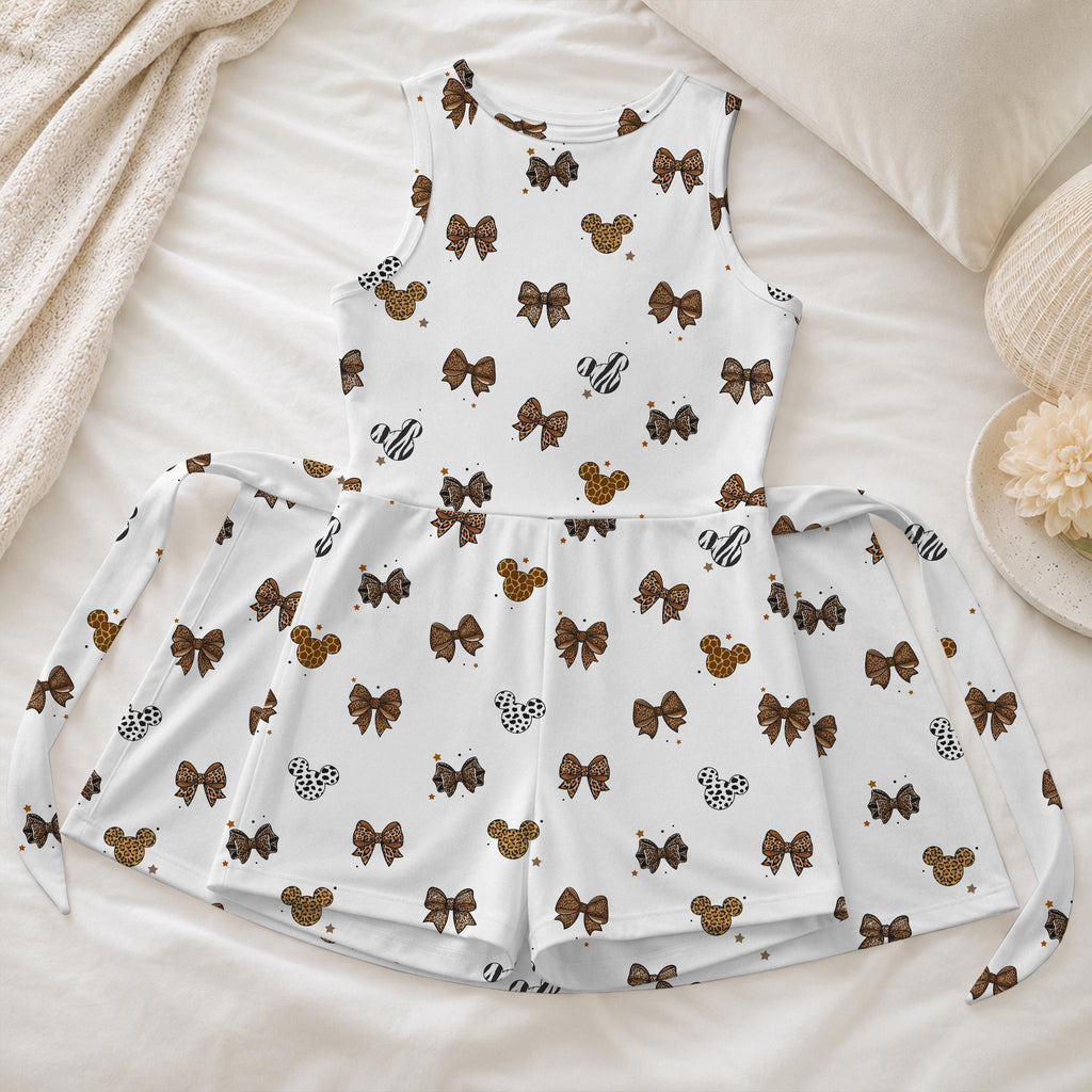 Mickey Leopard Bows Tennis Dress, Mouse Ears Animal Pattern Activewear, Coquette Magical Kingdom Matching Skirt