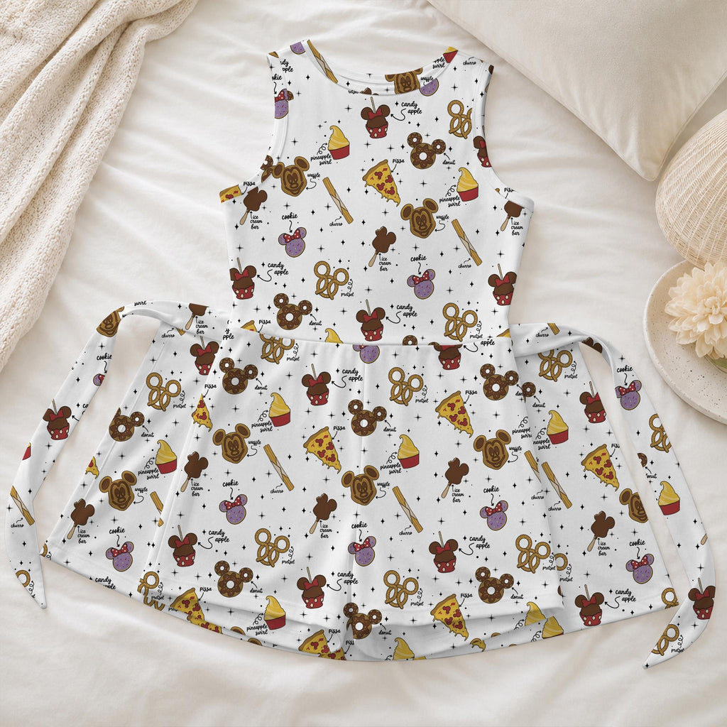 Mickey Foodie Pattern Tennis Dress, Mouse Waffle Pizza Pineapple Activewear, Magical Kingdom Sweet Treats Outfits