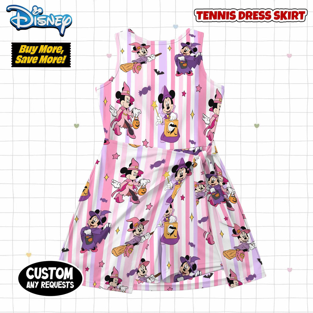 Minnie Halloween Wrap Skort Dress, Minnie Witch Matching Dress, Halloween Outfit, Women's & Kids Skater Dress, Spooky Fall Family Wear