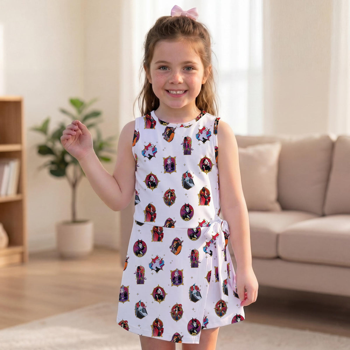 Magical Villains Frame Tennis Dress, Spooky Maleficent Cruella Pattern Skirt, Ursula Halloween Matching Outfits