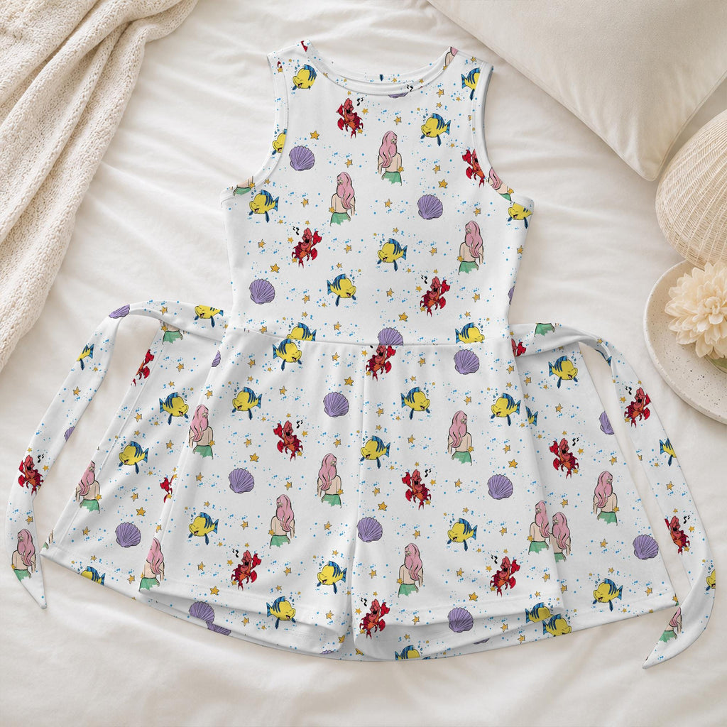 The Little Mermaid Ariel Pattern Tennis Dress, Flounder Sebastian Activewear, Magical Princess Matching Outifits