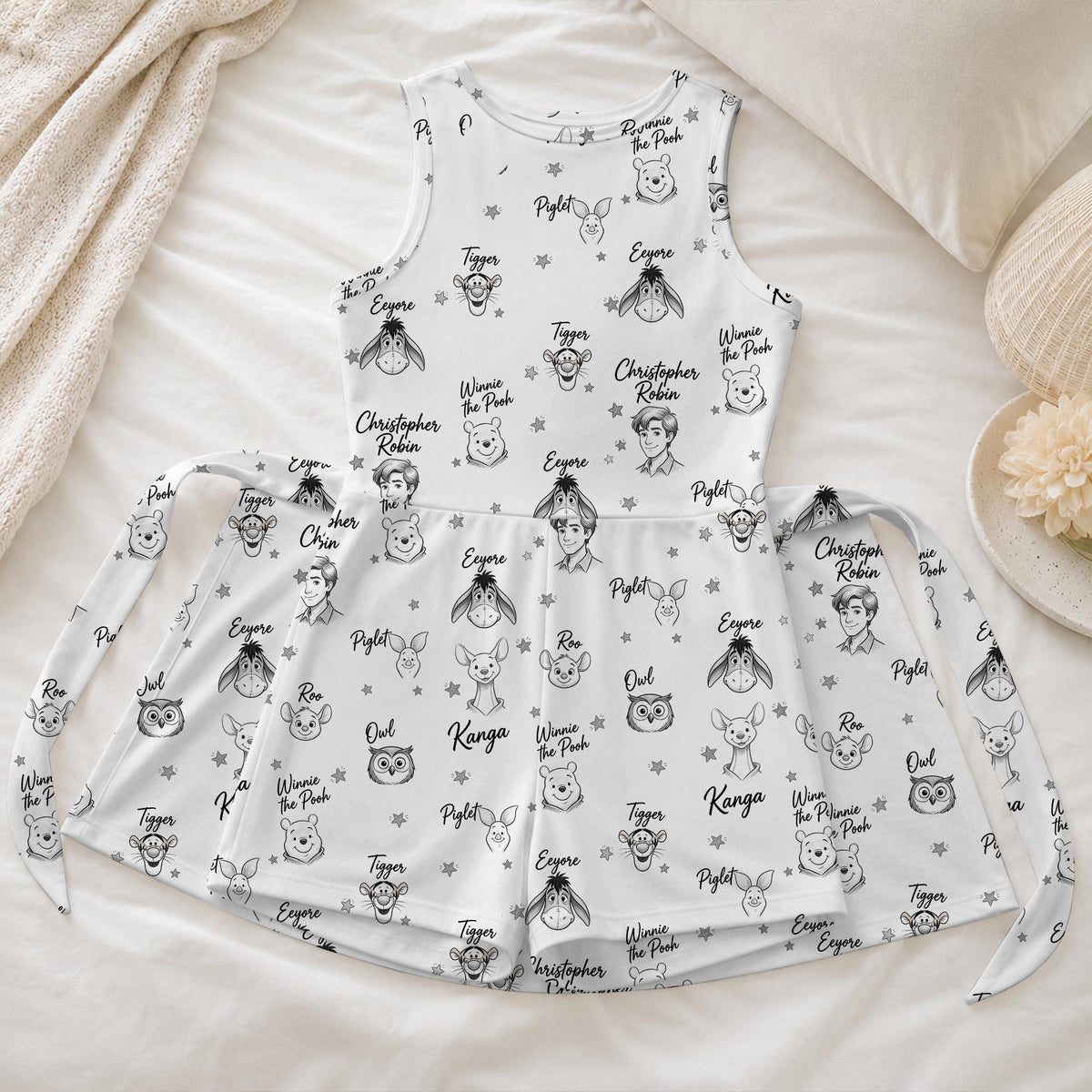 Winnie the Pooh Signature Line Tennis Dress, Tigger Piglet Eeyore Robin Faces Sketch Activewear