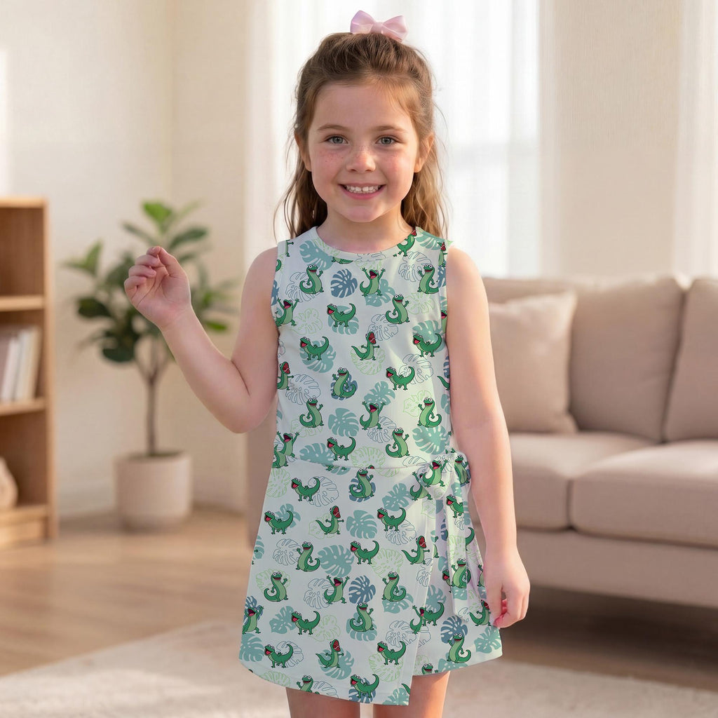 Hoppers Tom Lizard Tennis Dress, Pixar Lizard Tropical Leaf Pattern Girls Matching Skirt, Magical Hoppers Friends Activewear