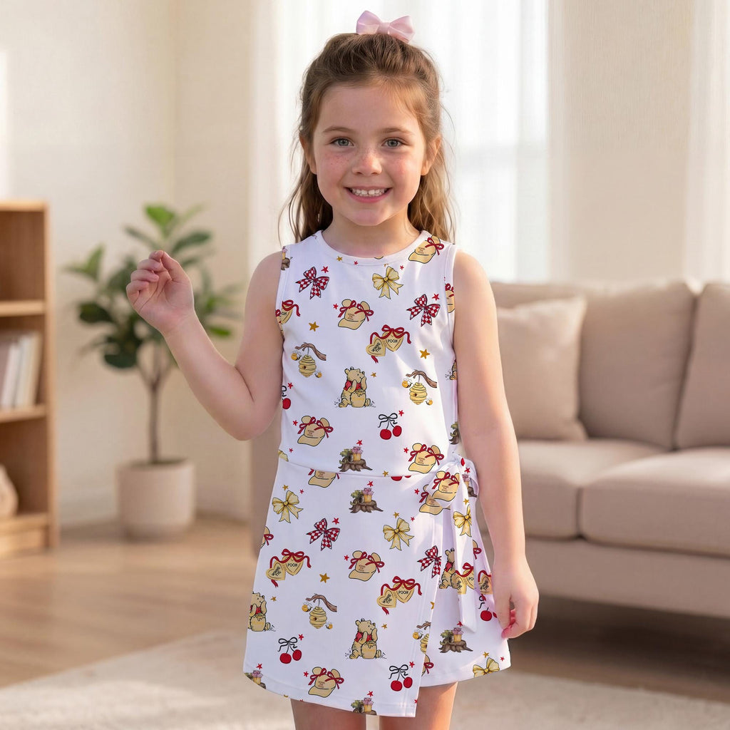 Winnie The Pooh Honey Bow Tennis Dress, Disney Pooh Bear Cherry Pattern Matching Skirt