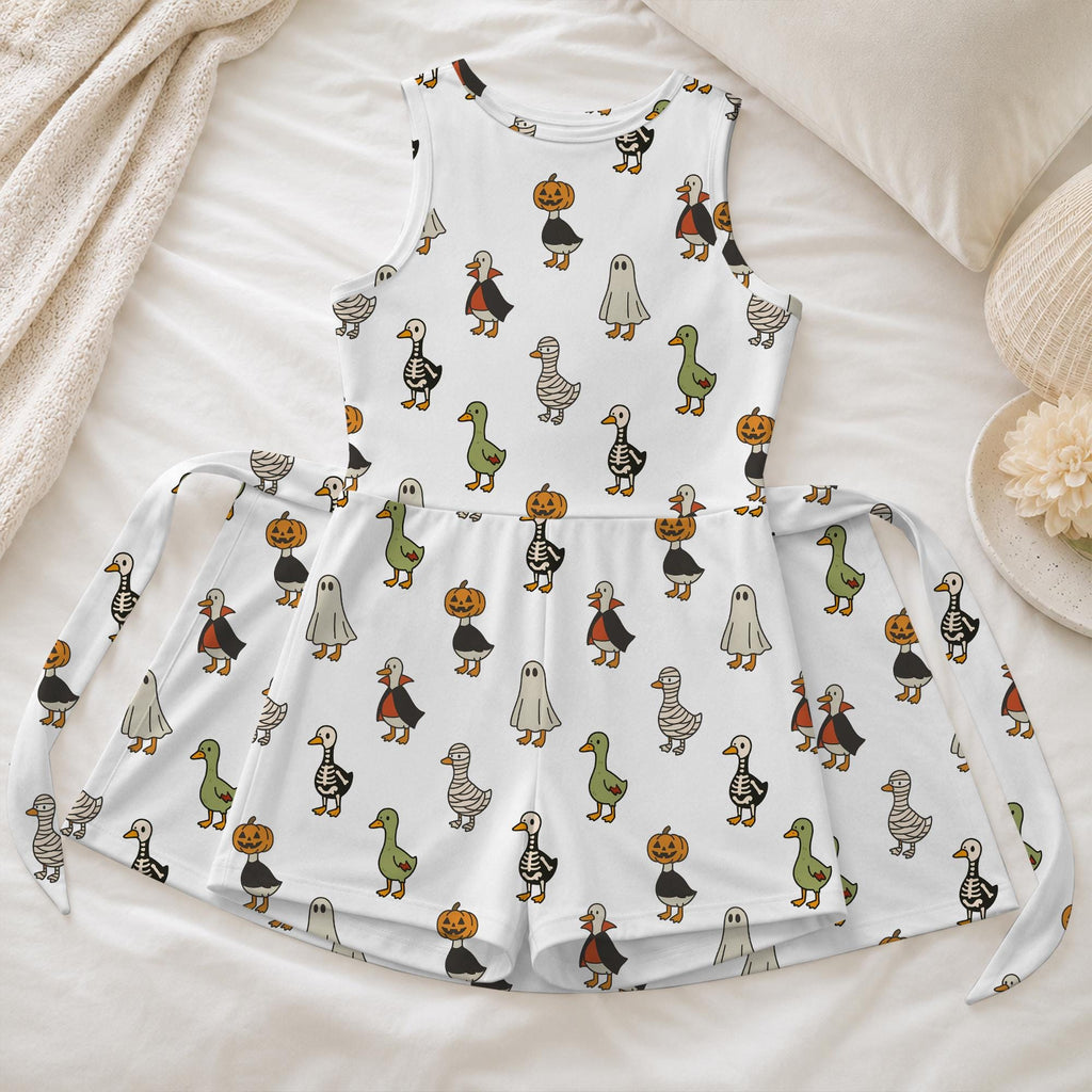 Halloween Goose Costume Tennis Dress, Spooky Duck Ghost Activewear, Cute Pattern Skirt For Fall Season