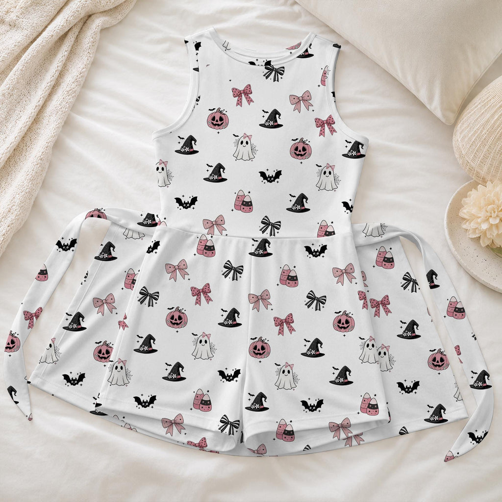 Halloween Pink Bow Ghost Tennis Dress, Coquette Pumpkin Activewear, Witch Hat Pastel Spooky Season Skirt