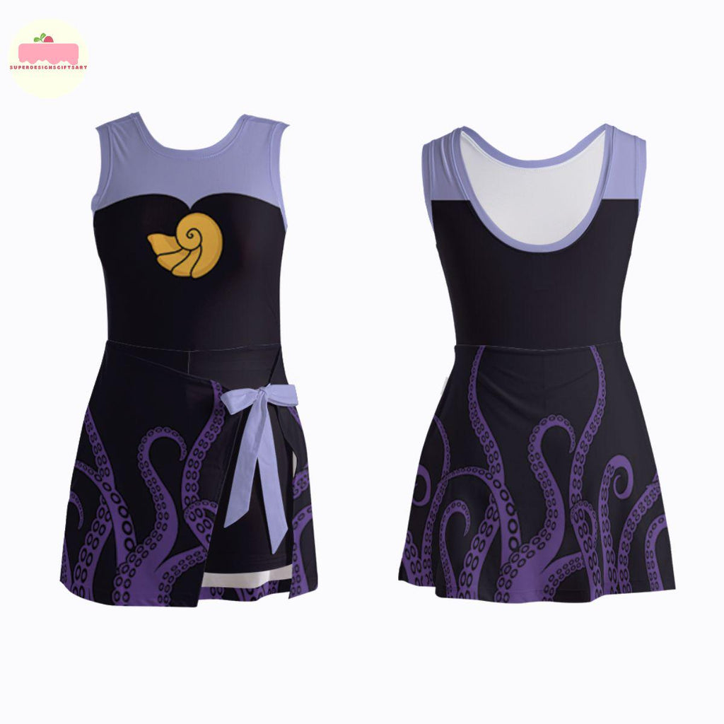 Halloween Ursula Costume Wrap Skirt Dress, Villain Cosplay Outfit, Little Mermaid Inspired Dress, Purple Tentacle Party Dress Witch Gift