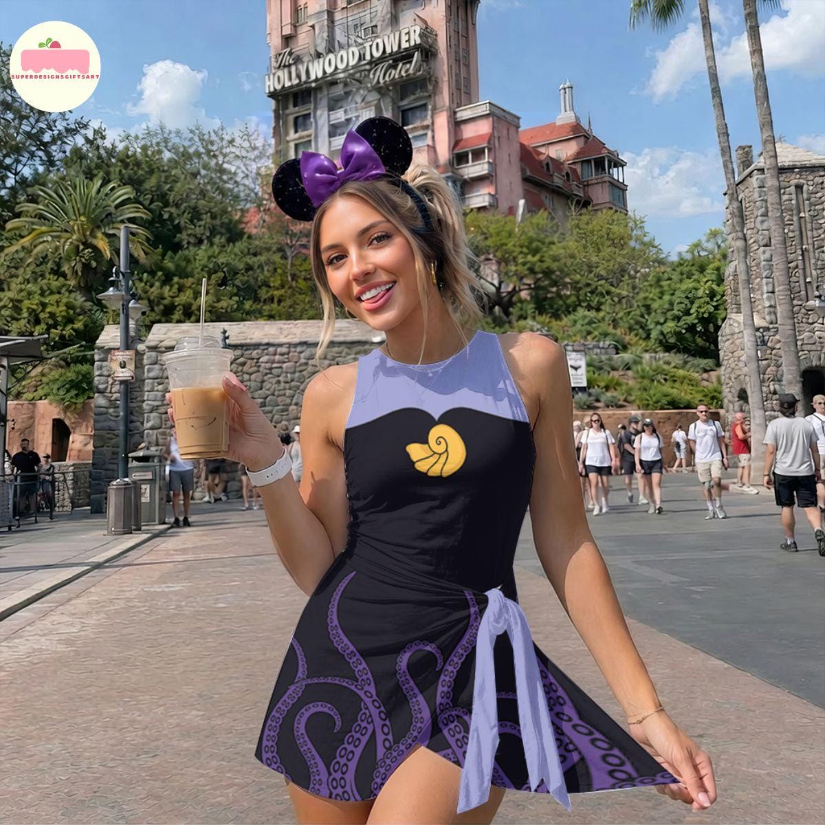 Halloween Ursula Costume Wrap Skirt Dress, Villain Cosplay Outfit, Little Mermaid Inspired Dress, Purple Tentacle Party Dress Witch Gift