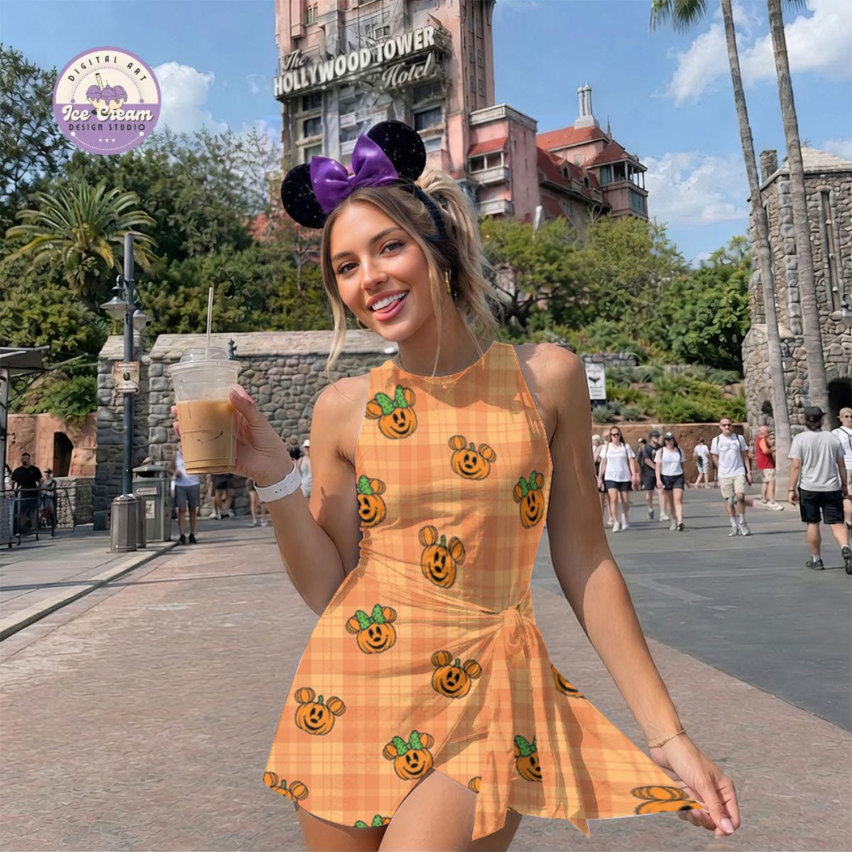 Halloween Mickey Minnie Pumpkins Striped Wrap Skort Dress, Disney Pumpkin Mom and Daughter Matching Outfits, Mickey's Not So Scary Party
