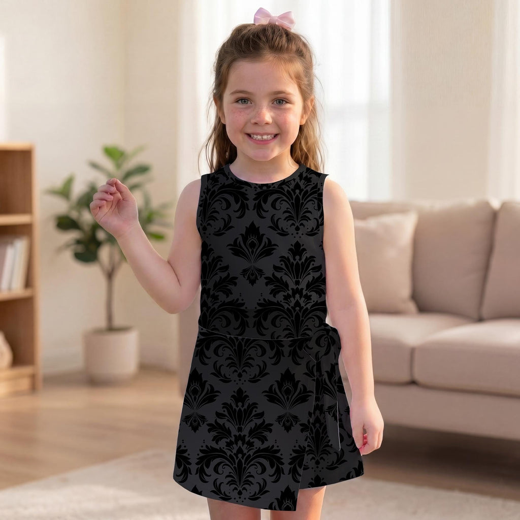 Black Damask Tennis Dress, Elegant Floral Scroll Skort, Vintage Gothic Pattern Girls Matching Skirt