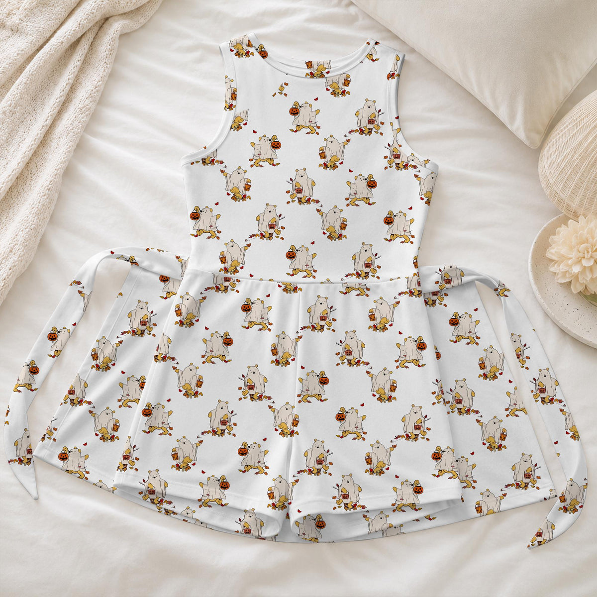 Halloween Winnie the Pooh Ghost Tennis Dress, Spooky Pooh Activewear, Trick or Treat Pumpkin Pooh Skirt
