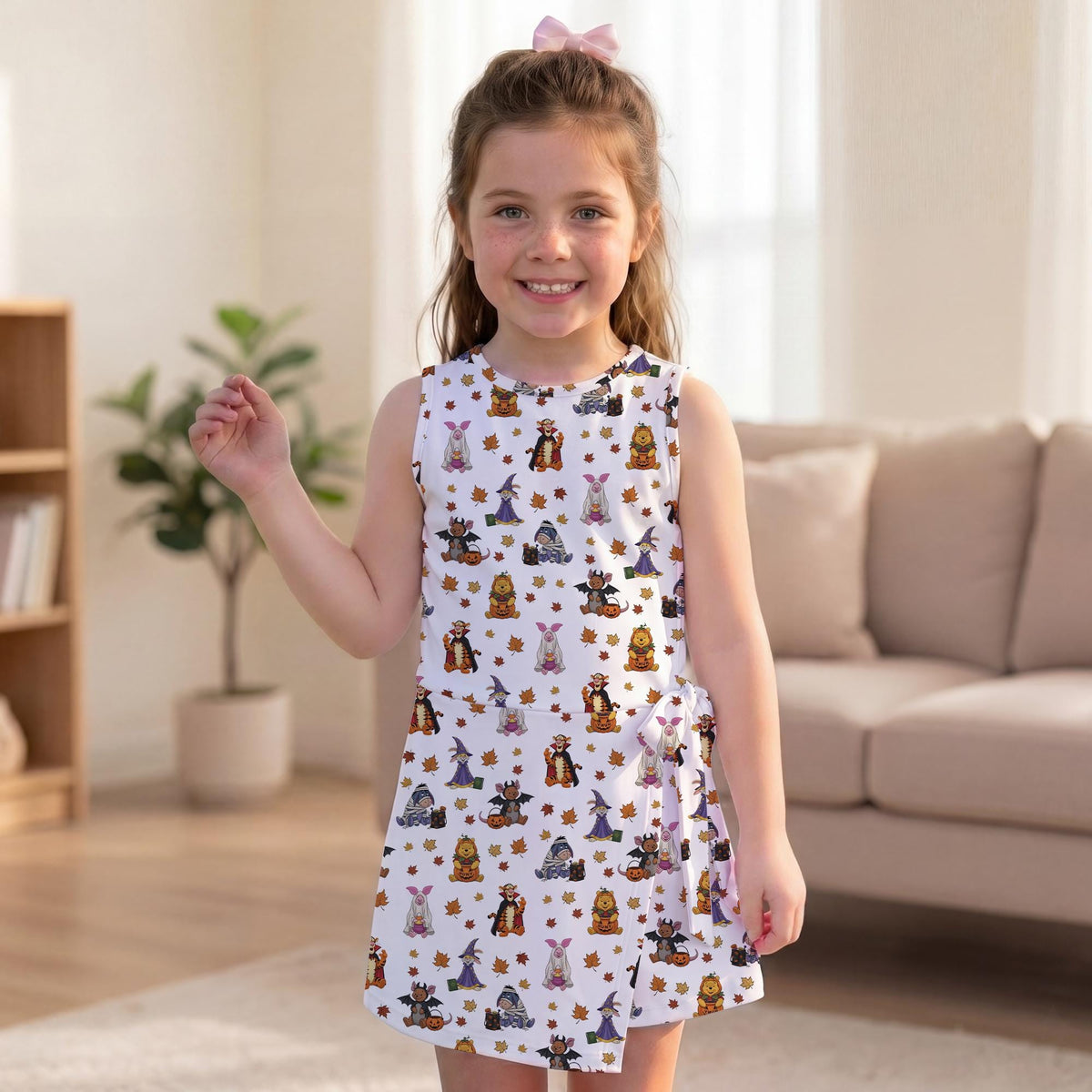 Winnie the Pooh Halloween Tennis Dress, Spooky Pooh Piglet Activewear, Costume Tigger Eeyore Pattern Skirt For Fall Pumpkin Season