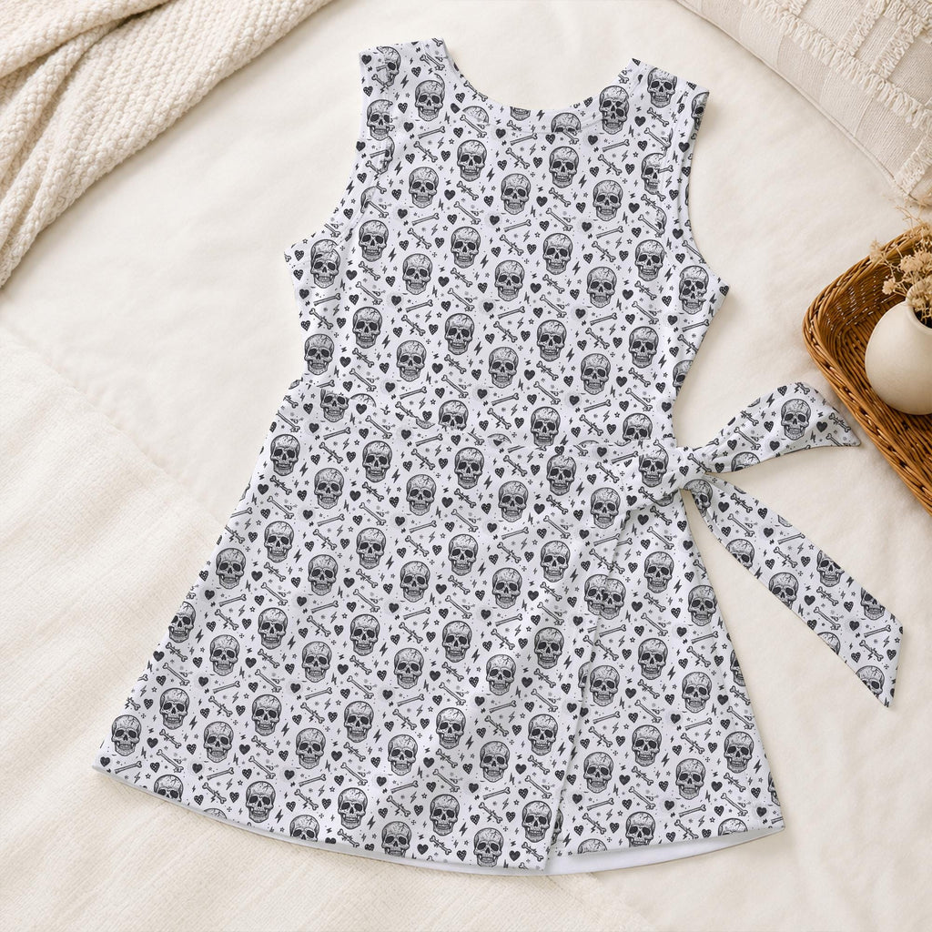 Gothic Skull Tennis Dress, Skull Bone Heart Pattern Activewear, Cute Spooky Halloween Matching Outfit