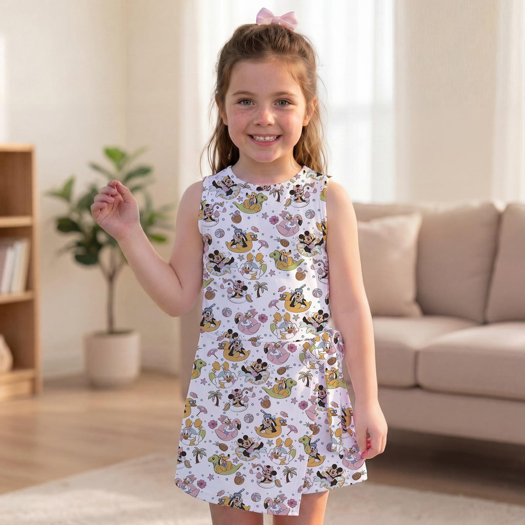 Mickey Friends Summer Beach Tennis Dress, Minnie Daisy Swimming Pattern Activewear, Magic Kingdom Summer Vacation Skirt