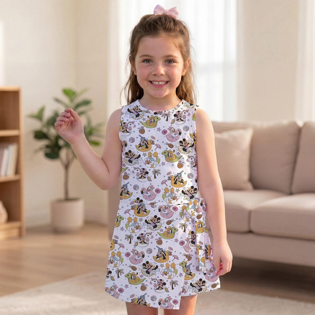 Mickey Friends Summer Beach Tennis Dress, Minnie Daisy Swimming Pattern Activewear, Magical Kingdom Summer Vacation Skirt