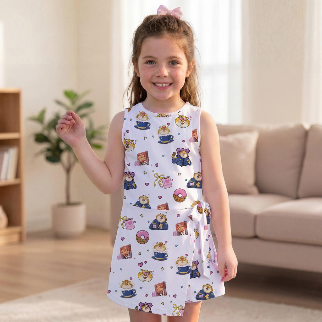 Zootopia Clawhauser Tennis Dress, Cheetah Donut Cereal Pattern Activewear, Magical Animal Kingdom Matching Skirt