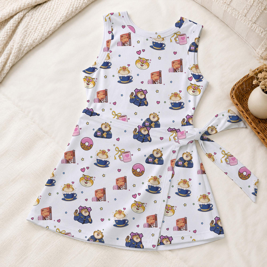 Zootopia Clawhauser Tennis Dress, Cheetah Donut Cereal Pattern Activewear, Magical Animal Kingdom Matching Skirt