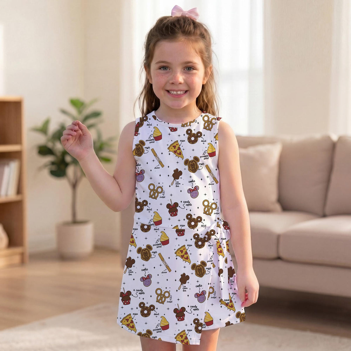 Mickey Foodie Pattern Tennis Dress, Mouse Waffle Pizza Pineapple Activewear, Magical Kingdom Sweet Treats Outfits