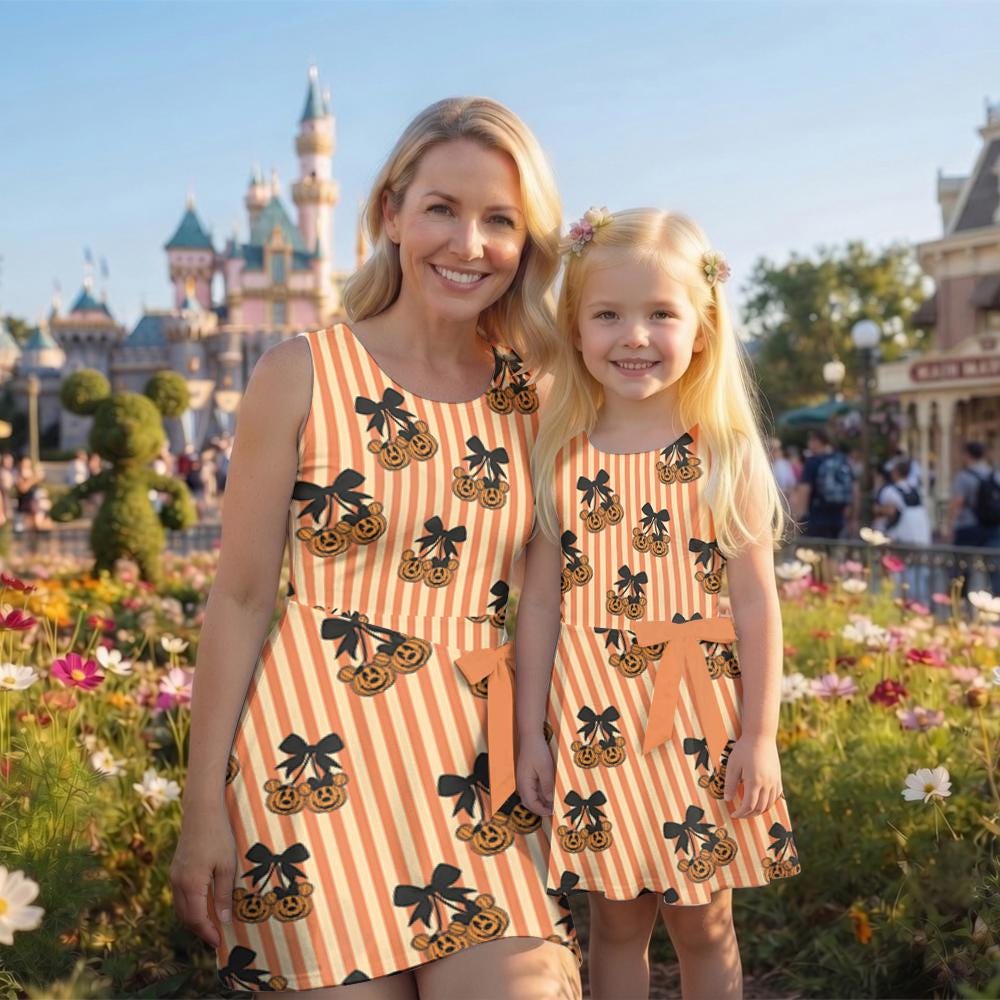Coquette Bow Mickey Minnie Pumpkin Tennis Dress, Tis The Season Coquette Bow Halloween Skirt, WDW Disneyland Halloween Trip Women Outfit