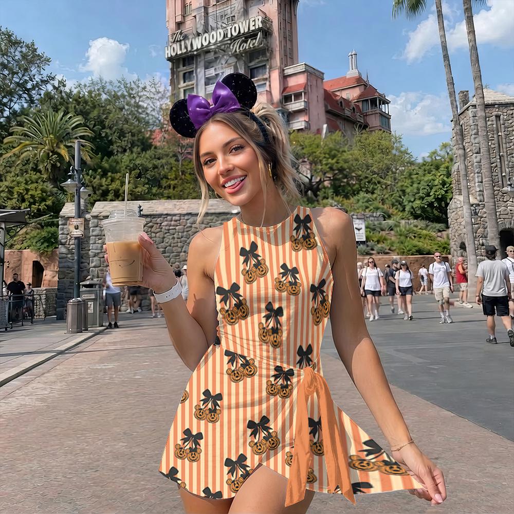 Coquette Bow Mickey Minnie Pumpkin Tennis Dress, Tis The Season Coquette Bow Halloween Skirt, WDW Disneyland Halloween Trip Women Outfit
