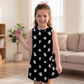 Black Ghost Halloween Tennis Dress, White Cute Ghost Print Tie Front Skort Dress