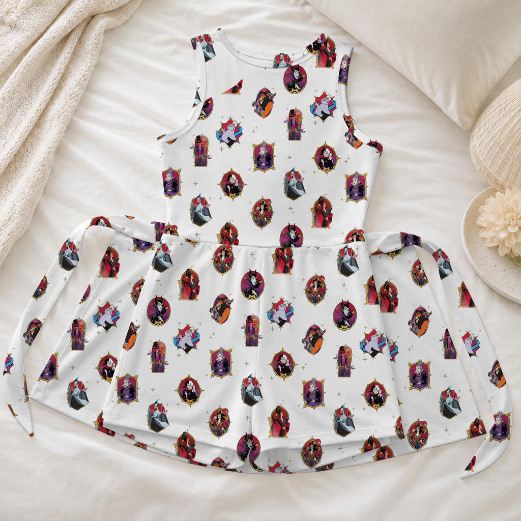 Magical Villains Frame Tennis Dress, Spooky Maleficent Cruella Pattern Skirt, Ursula Halloween Matching Outfits
