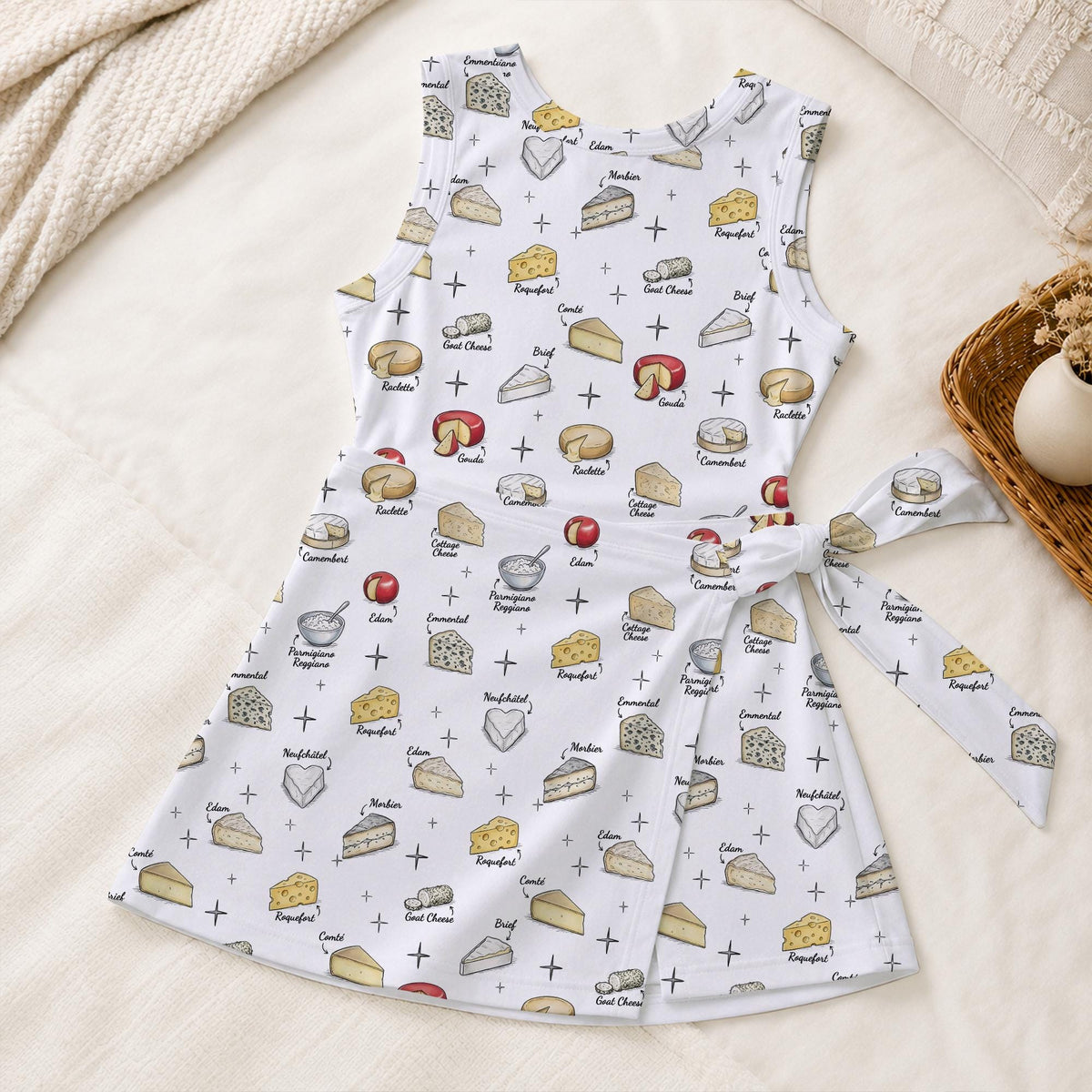 Gouda Edam Brie Cheese Pattern Tennis Dress, Cute Foodie Activewear, Cheez Lover Matching Skirt