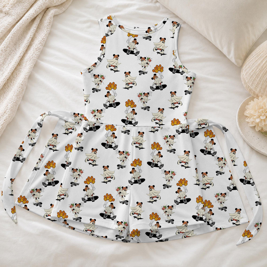 Mickey Skateboard Ghost Tennis Dress, Halloween Mouse Friends Pattern Activewear, Spooky Mickey Skater Pumpkin Skirt