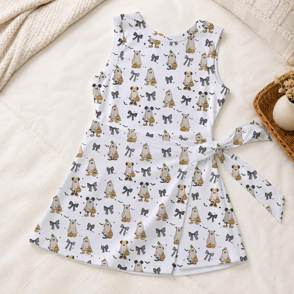 Mickey and Friends Halloween Ghost Tennis Dress, Spooky Mouse Bow Pattern Activewear, Magical Kingdom Fall Trip Outfit