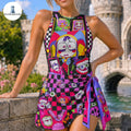 The Amazing Digital Circus Sleeveless Dress, Pomni Character Print Summer Dress, Cartoon Cosplay Outfit, Gift for Fans