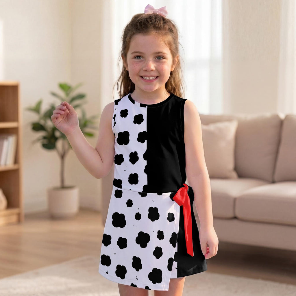 Halloween Cruella De Vil Costume Tennis Dress, 101 Dalmatians Villain Inspired Activewear, Spooky Cruella Cosplay Skirt