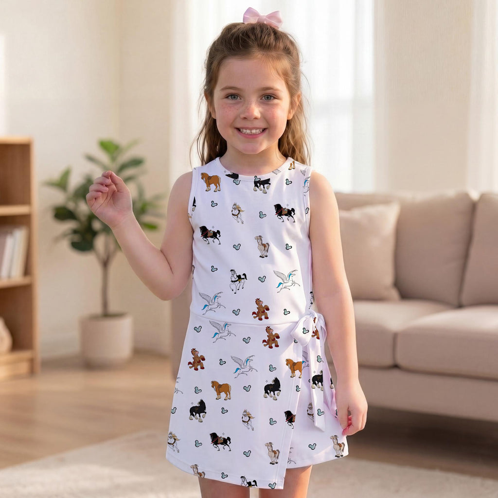 Magical Horse Pattern Tennis Dress, Maximus Bullseye Pegasus Activewear, Animal Kingdom Matching Skirt