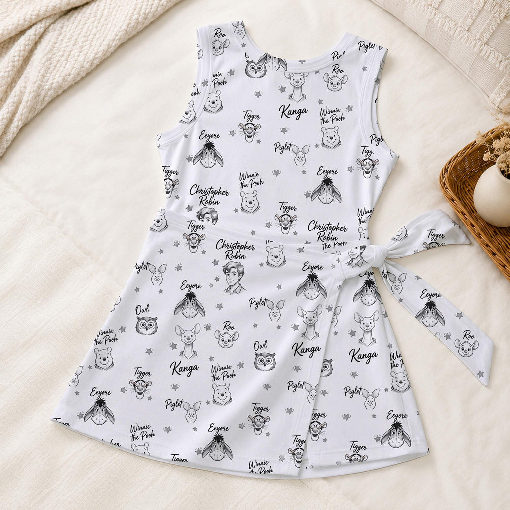 Winnie the Pooh Signature Line Tennis Dress, Tigger Piglet Eeyore Robin Faces Sketch Activewear