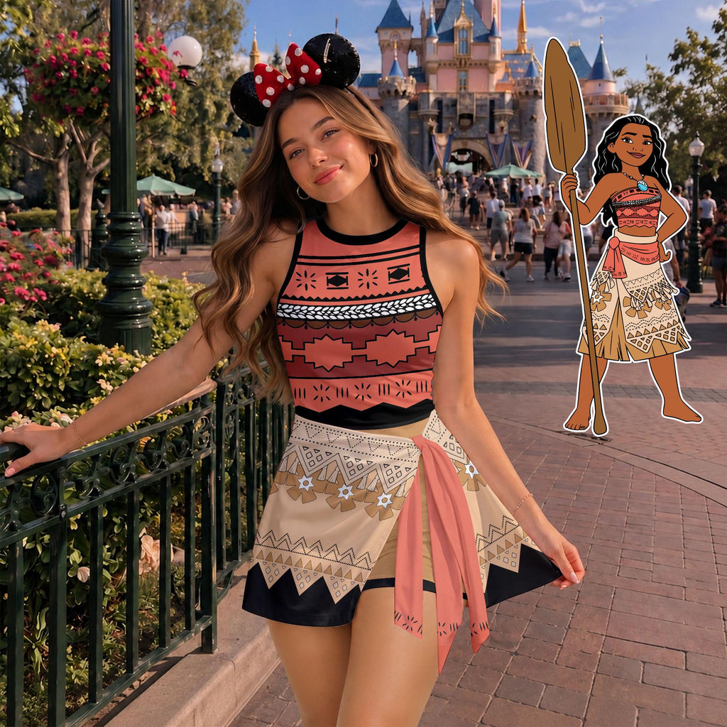 Inspired Moana Princess Tennis Dress, Disney Moana Athletic Skort Disneyland Pleated Skirt Theme Park Running Magic Kingdom Wear