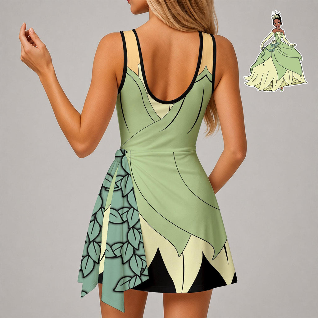 Inspired Tiana Princess Tennis Dress, Disney Princess & Frog Athletic Skort Disneyland Pleated Skirt Theme Park Running Magic Kingdom Wear