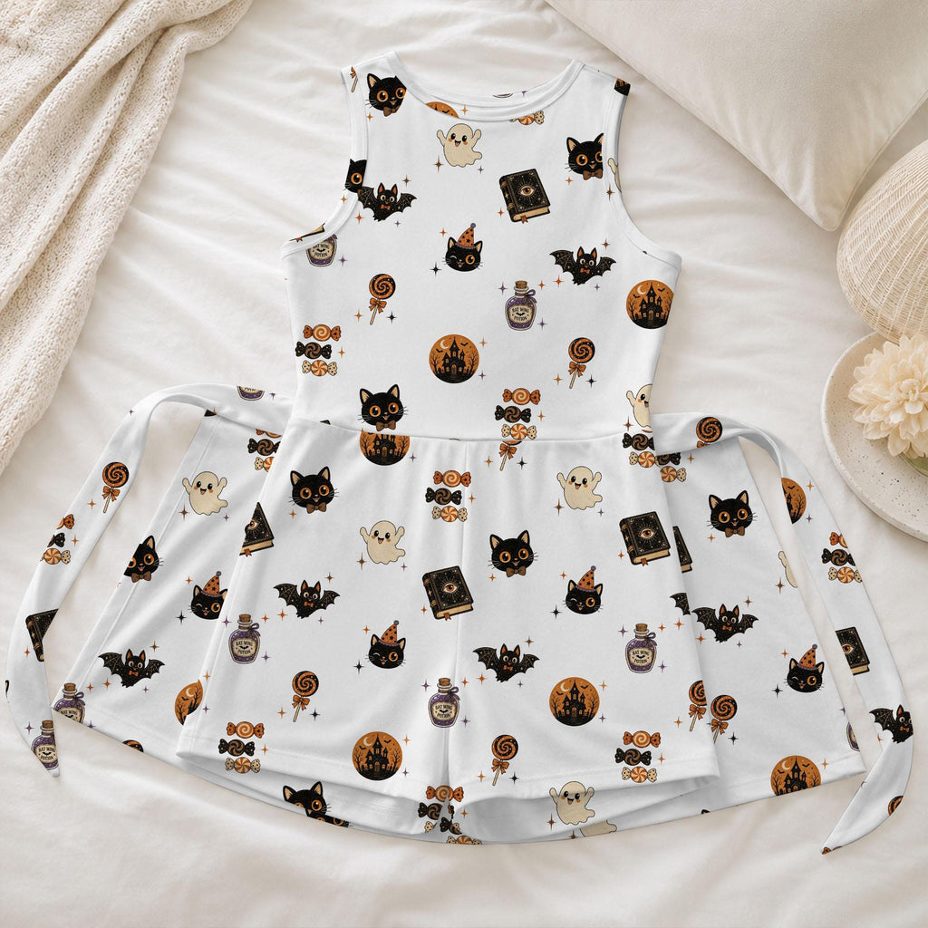 Halloween Ghost Black Cat Tennis Dress, Spooky Bat Spell Book Potion Activewear, Candy Pumpkin Castle Skort