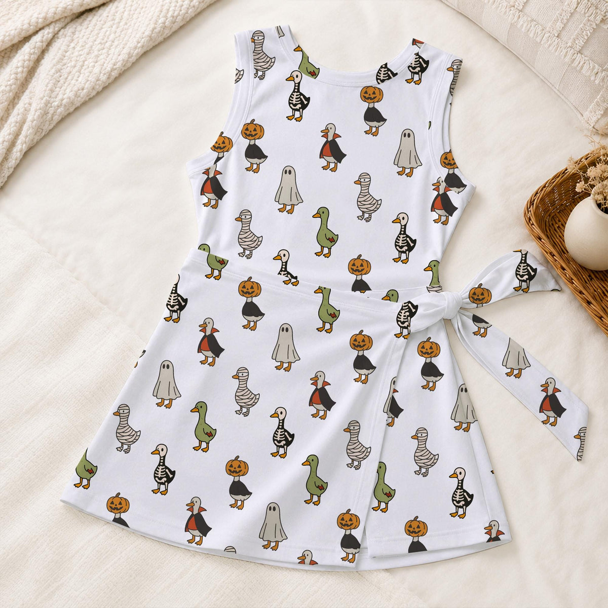 Halloween Goose Costume Tennis Dress, Spooky Duck Ghost Activewear, Cute Pattern Skirt For Fall Season