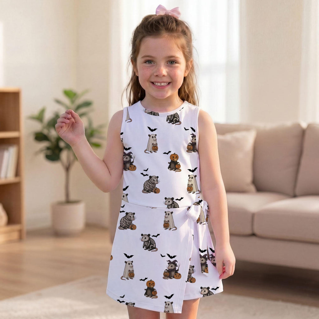 Halloween Rat Costume Tennis Dress, Mummy Mouse Pattern Activewear, Spooky Skeleton Rat Skort