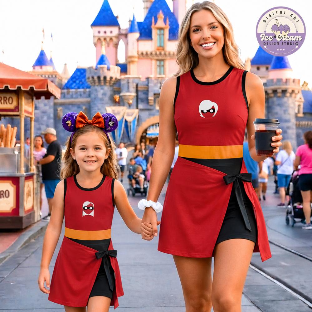 Disney The Incredibles Tennis Dress, Parr Family Superhero Elastigirl Jack Jack Disney Girl Trip Hallooween Womens Kids Costume Dress Skirt