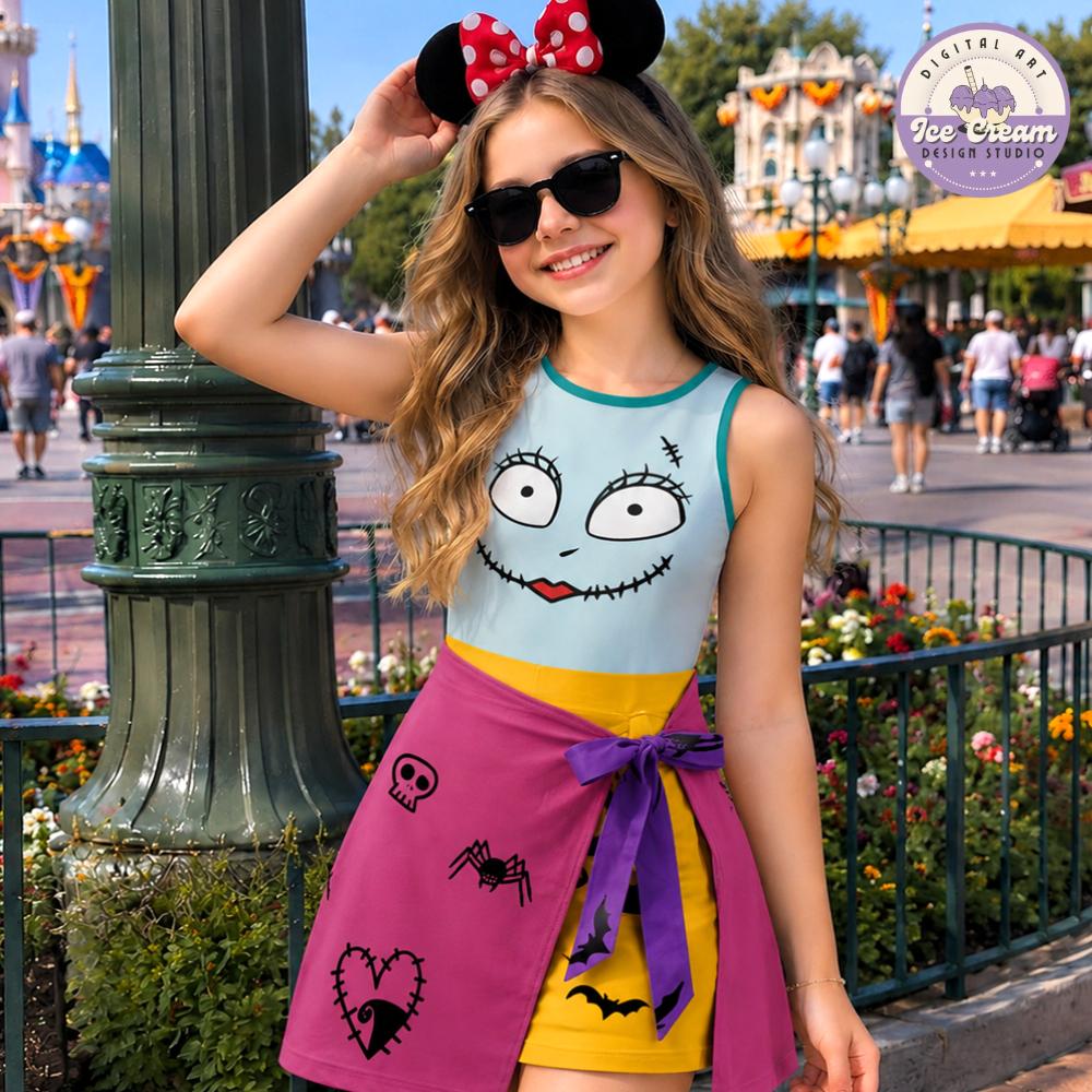 The Nightmare Before Christmas Characters Face Disney Halloween Tennis Dress, Lock Shock Barrel Oogie Boogie Womens Kids Costume Dress Skirt