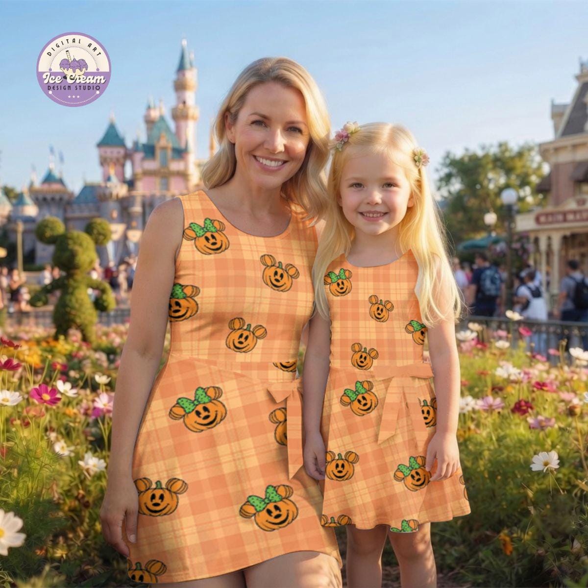 Halloween Mickey Minnie Pumpkins Striped Wrap Skort Dress, Disney Pumpkin Mom and Daughter Matching Outfits, Mickey's Not So Scary Party