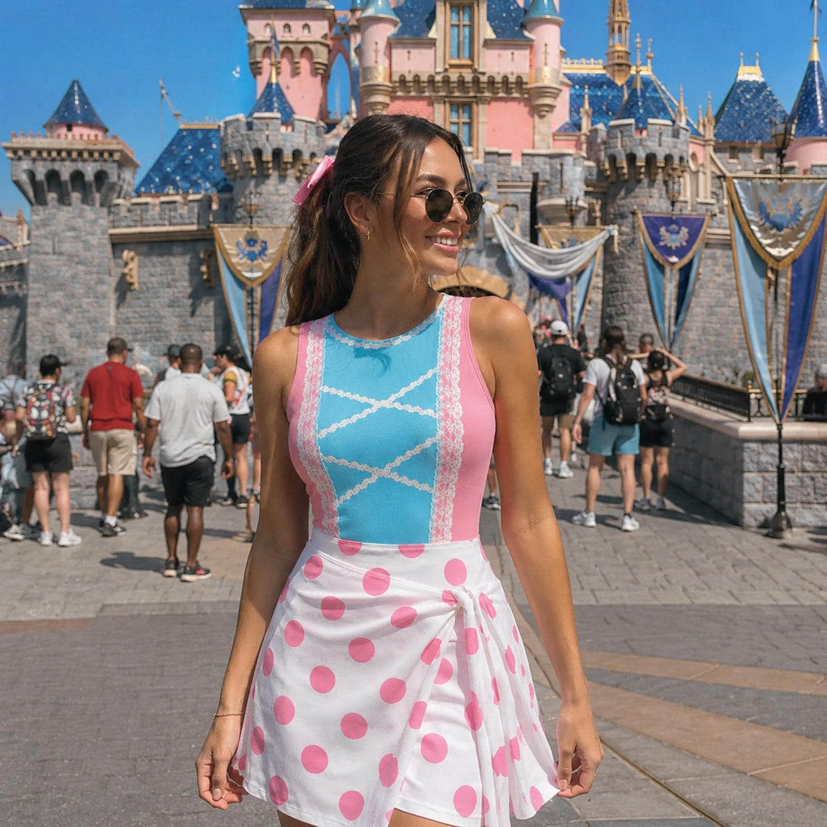 Halloween Shepherd Costume Skirt, Pink Polka Dot Cosplay Dress, Girls Trip Outfit, Women Halloween Party Costume 2026
