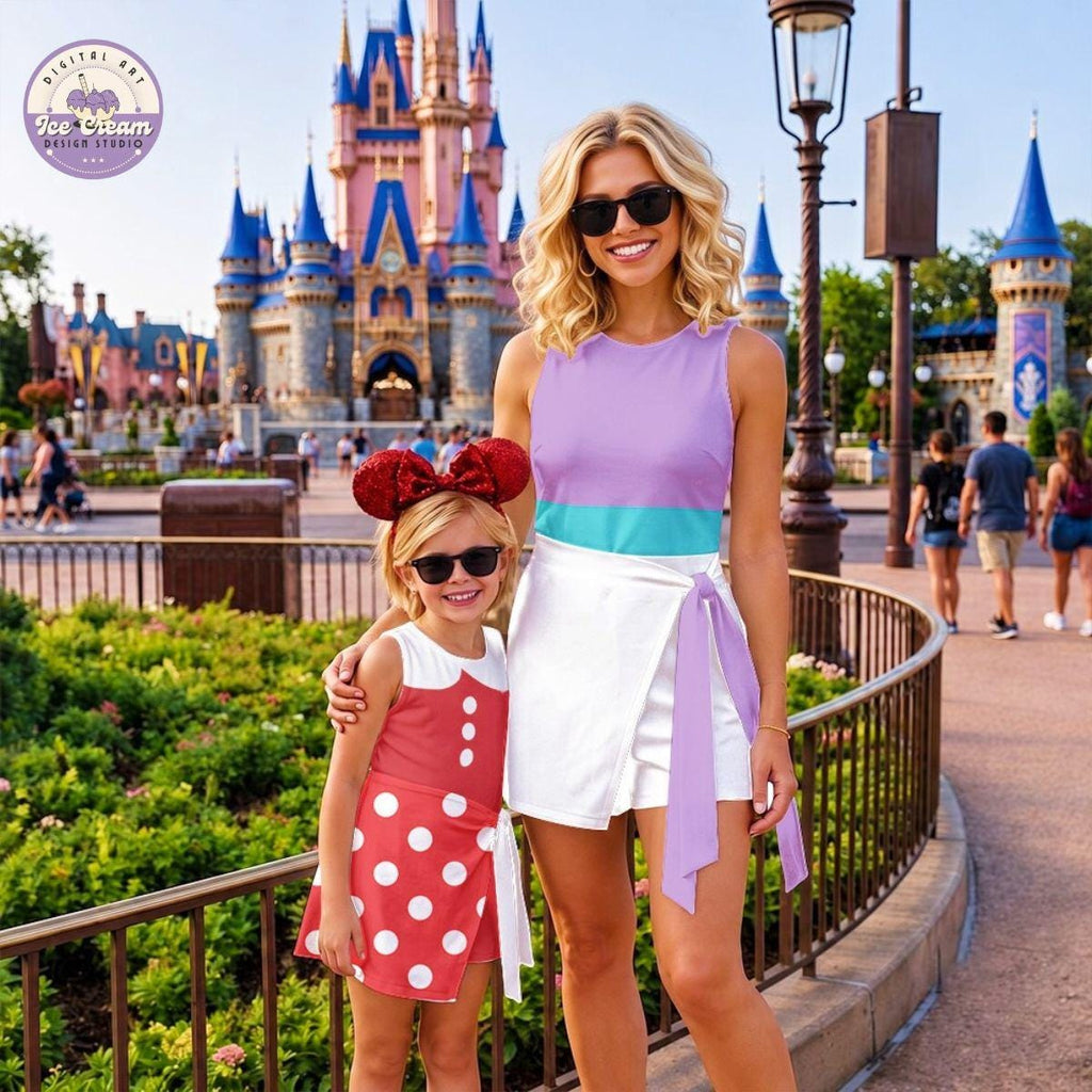 Halloween Minnie and Daisy Tennis Skirt Dress, Disney Mom and Daughter Matching Dress, Girls Just Wanna Have Fun, Minnie Wrap Skort Dress