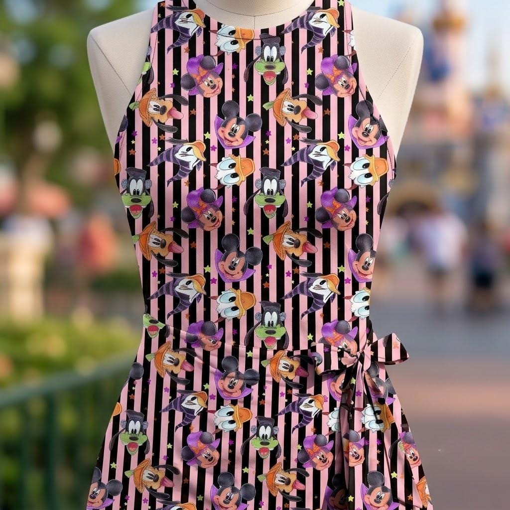Halloween Mickey and Friends Striped Tennis Dress Skirt, WDW Disneyland Halloween Outfit, Mickey's Not So Scary, Spooky Disney Pumpkin Dress